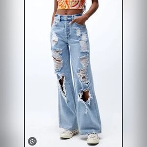 Pac Sun Light Blue Distressed High Waisted Baggy Jeans, Size 28, NWT